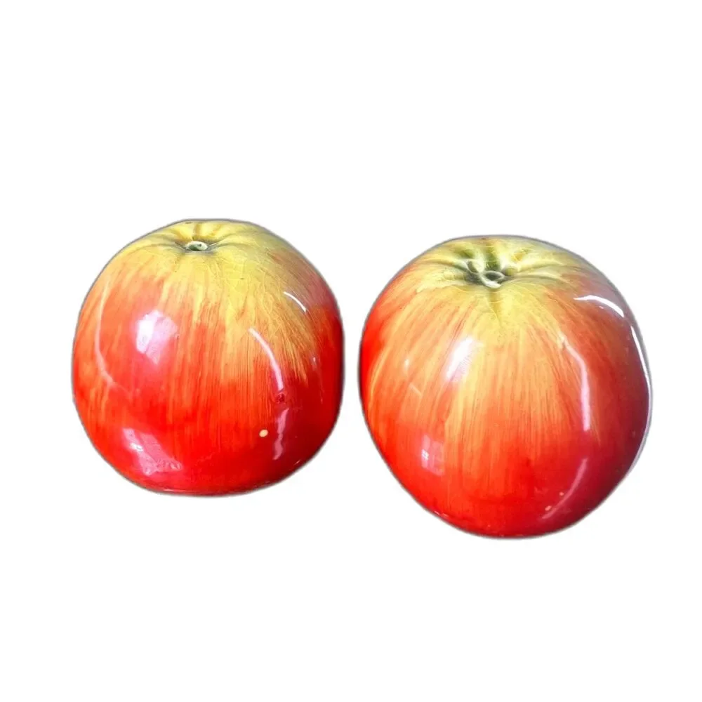 Vintage Ceramic Apple Salt Pepper Shakers Red Yellow Fruit Kitchen Decor 60s 70s